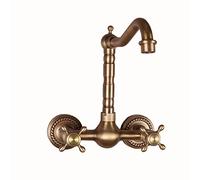 Traditional Kitchen Tap,Antique Brass Kitchen Sink Taps,Mixer Tap Bathroom Wall Mounted,Sink Taps for Bathroom Wall Mounted,Bathroom Sink Taps Retro,Vintage Mixer Bathroom Taps,Antique A (Color : Ant