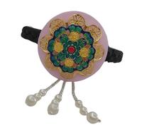 Traditional Korean Hanbok Headband for Women and Girls Blue Glaze and Faux Pearls Hair Hoop Stage Dance Hair Accessory