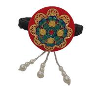 Traditional Korean Hanbok Headband for Women and Girls Blue Glaze and Faux Pearls Hair Hoop Stage Dance Hair Accessory