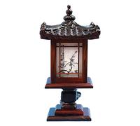 Traditional Korean Wood Lamp | Handmade Asian Oriental Table Lantern | Bedside Bedroom Accent Light | Unique Gift Idea | Pagoda Design (Brown) (Pavilion)