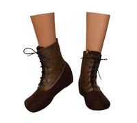 Traditional Lace-up Boots Women's Retro Medieval Wedge Heel Booties Suede Patchwork Ankle Boots Large Size Ankle Shoes(Brown,6 UK)