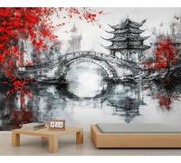 Traditional Landscape Wallpaper - Peel and Stick Wallpaper for Living Room, Nature Painting Bedroom Wall Paper, Self Adhesive Large Wall Mural - Asian Oriental Style Home Decor