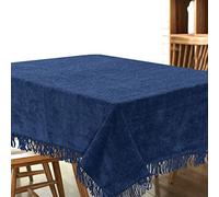 Traditional Large Cotton Chenille Table Covers Tablecloth Non Iron Dining Party Kitchen Durable Material Tablecloths with Fringe Kitchen Dinning Tabletop Decoration (137cm x 183cm Rectangle, Navy)