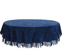 Traditional Large Cotton Chenille Table Covers Tablecloth Non Iron Dining Party Kitchen Durable Material Tablecloths with Fringe Kitchen Dinning Tabletop Decoration (137cm Round, Navy)