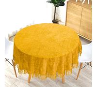 Traditional Large Cotton Chenille Table Covers Tablecloth Non Iron Dining Party Kitchen Durable Material Tablecloths with Fringe Kitchen Dinning Tabletop Decoration (137cm Round, Gold)