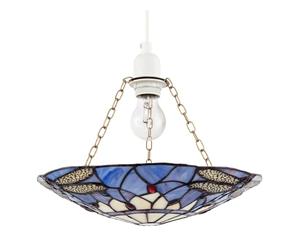 Traditional Lavender Light Purple Dragonfly Tiffany Glass Easy Fit Pendant Light Shade | 30cm x 5cm | Antique Brass Supporting Chains by Happy Homewares
