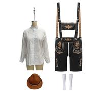 Traditional Lederhosen Men's Short Brown Leather Trousers with Straps and Embroidery Oktoberfest Trousers Elegant and Comfortable Traditional Leather Trousers Set with Shirt Socks and Hat