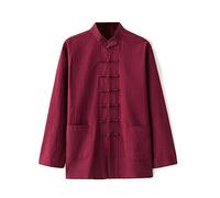 Traditional Long Sleeve Tang Suit Kung Fu Uniform Men Shirt, Cotton Linen Tai Chi Clothing Long Sleeves Chinese Martial Arts Clothing Zen Meditation Uniform