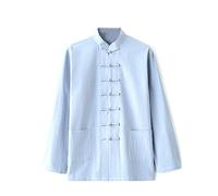 Traditional Long Sleeve Tang Suit Kung Fu Uniform Men Shirt, Cotton Linen Tai Chi Clothing Long Sleeves Chinese Martial Arts Clothing Zen Meditation Uniform