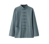 Traditional Long Sleeve Tang Suit Kung Fu Uniform Men Shirt, Cotton Linen Tai Chi Clothing Long Sleeves Chinese Martial Arts Clothing Zen Meditation Uniform