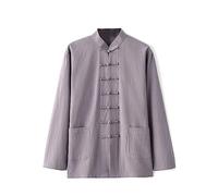 Traditional Long Sleeve Tang Suit Kung Fu Uniform Men Shirt, Cotton Linen Tai Chi Clothing Long Sleeves Chinese Martial Arts Clothing Zen Meditation Uniform