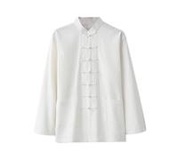 Traditional Long Sleeve Tang Suit Kung Fu Uniform Men Shirt, Cotton Linen Tai Chi Clothing Long Sleeves Chinese Martial Arts Clothing Zen Meditation Uniform