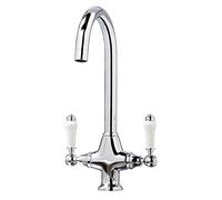 Traditional Luxury Kitchen Cruciform Basin Mixer Tap with Lever Handles | Kitchen Taps Dual Lever Mixer | Mixer Taps for Basin Chrome Double Handles Kitchen Taps - Brass