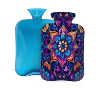 Traditional Mandala Flower Hot Water Bottle with Cover, 2L PVC Hot Water Bag with Soft Cover, Reusable Heating Pad for Pain Relief Warm Hands Waist Abdomen Feet & Bed