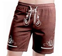 Traditional Men's Short Leather Trousers Brown Without Bib Traditional Trousers with Drawstring Comfortable Traditional Leather Trousers Printed Classic Leather Trousers for Oktoberfest Bavarian