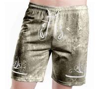 Traditional Men's Short Leather Trousers Brown Without Bib Traditional Trousers with Drawstring Comfortable Traditional Leather Trousers Printed Classic Leather Trousers for Oktoberfest Bavarian