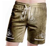 Traditional Men's Short Leather Trousers Brown Without Bib Traditional Trousers with Drawstring Comfortable Traditional Leather Trousers Printed Classic Leather Trousers for Oktoberfest Bavarian