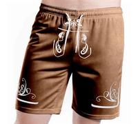 Traditional Men's Short Leather Trousers Brown Without Bib Traditional Trousers with Drawstring Comfortable Traditional Leather Trousers Printed Classic Leather Trousers for Oktoberfest Bavarian