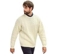 Traditional Merino Wool Irish Aran Sweater White Medium
