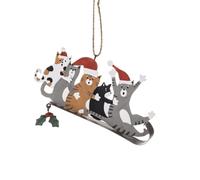 Traditional Metal Christmas Tree Decoration, 5 Playful Cats/kittens/moggies on Sledge, Handmade Christmas tree Ornament, Santa Hats, 16.5 x 12 cm,great secret santa gift