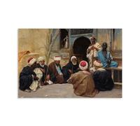 Traditional Middle Eastern Scene Wall Decor - A Council Of Elders Orientalist Print by Ludwig Deutsch for Living Room Print Photo Art Painting Canvas Home Decorative Bedroom Modern Decors Unframe 20x