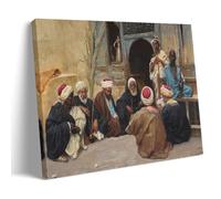 Traditional Middle Eastern Scene Wall Decor - A Council Of Elders Orientalist Print by Ludwig Deutsch for Living Room Wall Art Aesthetic Canvas Painting Picture Living Room Decor Home Frame 24x36inch(