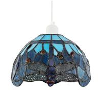 Traditional Midnight and Sky Blue Stained Glass Dragonfly Tiffany Pendant Lighting Shade | 20cm x 14cm | 40w Maximum by Happy Homewares