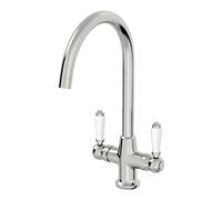 Traditional Mono Kitchen Sink Mixer Tap Twin Ceramic Lever Brushed Stainless