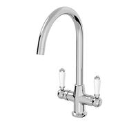 Traditional Mono Kitchen Sink Mixer Tap Twin Lever Handles Swivel Spout Chrome