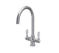 Balterley Kitchen Tap with Dual Lever Handles, Mono Kitchen Mixer Tap, Brushed Nickel Mono Mixer Taps for Sink, Round Base with Curved Spout Taps for Sink - 160 x 220 x 375mm (Brushed Nickel)