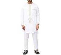 Traditional Muslim Attire for Men, Co-Ordinated Long Shirt and Loose Pants Set Inspired by African Fabrics, Suitable for Eid, Weddings or Community Gatherings
