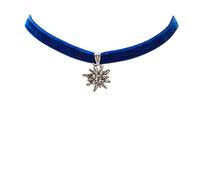 Traditional necklace with small rhinestone edelweiss for ladies and with velvet elastic crochet tight band suitable as Dirndl jewelry for Oktoberfest (in traditional colours) blue