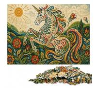 Traditional Nordic Kurbits Folk Art Unicorn I Jigsaw Puzzle, 500 Pieces | For adults: Puzzle for Adults - border-first or section-first building options alone or together.