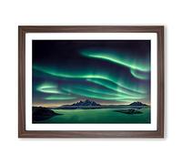 Traditional Northern Lights Framed Print | A4 Walnut Framed Wall Art | Ready to Hang | Classic Landscape Picture | Living Room Bedroom Lounge Office