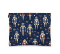 Traditional Nutcracker Holiday Quote Christmas Makeup Bag 7x9 Inch | Nutcracker Soldier Pattern, Makeup Zipper Pouch, Gold Star Accents, Snowy Winter Motif, Navy Blue Background