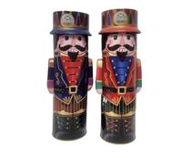 Traditional Nutcracker Shaped Shortbread Biscuit - Decorative Collectible Metal Container Filled with Buttery Scottish Biscuits (pack of 2 (red & blue))