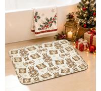 Traditional Nutcracker Soldier Holiday Christmas Bathroom Rugs 16x24 Inch | Nutcracker Soldier Motif, Shower Toilet Rug, Decorative Drum Pattern, Elegant Ribbon Accents, Soft Flannel Top