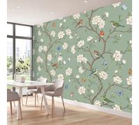 Traditional Oriental Chinoiserie Wallpaper, 350 x 256 cm Wall Mural Floral Birds Butterflies Branches Photo Wallpaper, Non-Woven Print Wall Paper for Living Room Bedroom Art Decor, Renter Friendly