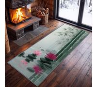 Traditional Oriental Runner Rugs 60x180 cm for Hallway, Non Slip Machine Washable Rustic Country Plants Floral Stones Carpet Runner - Low Pile Floor Sage Green Carpet for Entryway Kitchen Laundry