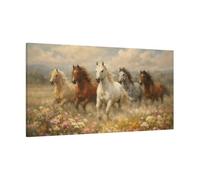 Traditional Painterly Animals Horses Running Meadow - Canvas Wall Art Print 48×24 inch (120×60 cm) - Horizontal / 1.25 inch (3 cm)