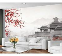 Traditional Painting Wallpaper for Living Room - Peel and Stick Wallpaper, Oriental Landscape Bedroom Wall Paper, Large Wall Mural & Asian Flowers Home Decor, Self Adhesive