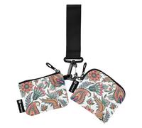 Traditional Paisley Vintage Women's Dual Wallets Busniess Card Cases Slim Detachable Identity Card Protector with Wristle Strap for Work Travel 2 Packs, Traditional Paisley Vintage, One Size