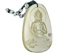 Traditional Pendant,Chinese Feng Shui Necklace, Chinese Style Pendant Natural Hotan Green Jade White Rulai Buddha Guanyin Bodhisattva