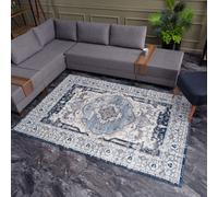 Traditional Persian Design Area Rug in Navy Blue Moroccan Boho Style Non-Shedding Short Pile Stain-Resistant Soft Medallion Design Carpet for Living R THE RUGS Navy 160cm x 230cm