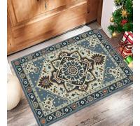 Traditional Persian Patterns Door Mat - Non-Slip Washable Doormat, Geometric Patterns Welcome Dirt Trapper,Water Absorbent Floor Mat For Indoor/Outdoor Use,Front Entrance, Kitchen (Blue, 50 X 80 cm)