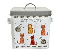 Traditional Pet Kitten Cat Treats Metal Container Storage Dry Food Box Tin Jar 21cm