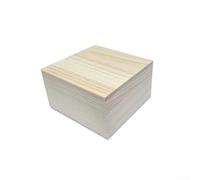 Traditional Pine Wooden Storage Box Jewelry Organizer Keepsake Container Customizable Unfinished Light Wood with Top and Bottom Lids 3 Sizes Wedding Memory Holder DI(10.5 * 10.5 * 5.5CM)