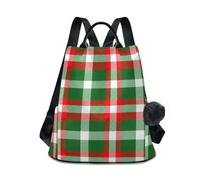 Traditional Plaid Intersecting Red Backpack, Travel Daypack with Rear Zip Opening, Multiple Pockets