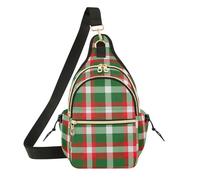 Traditional Plaid Intersecting Red Vivid Floral Print Sling Bag Photo Print Vacation