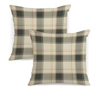 Traditional Plaid Pillow Covers 18x18 Set of 2 Sage Green Grey Check Tartan Gingham Autumn Plaid Themed Decorative Throw Pillows Outdoor Pillowcases Square Farmhouse Cushion Thanksgving Home Decor